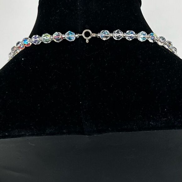 Vtg AB Aurora Borealis Beaded Necklace 48" Clear Single Strand Faceted Beads - Picture 5 of 8